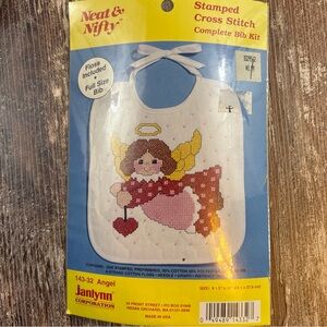 Neat & Nifty Stamped Cross Stitch Bib Kit - White with Angel